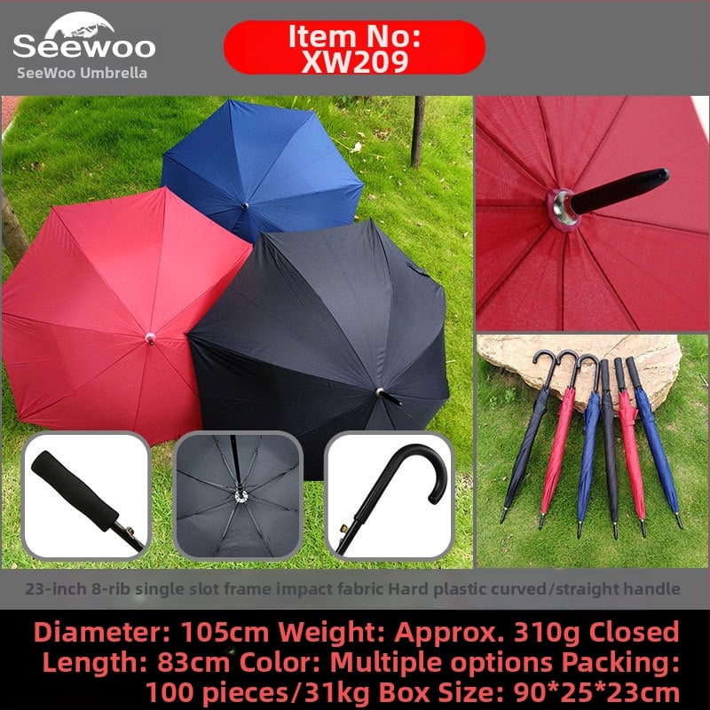 Automatski poslovni kišobran s ravnom šipkom i tiskom logotipa, okvir s 8 rebara od vlakna, čelični štap, platno 190T vinil, UPF > 50