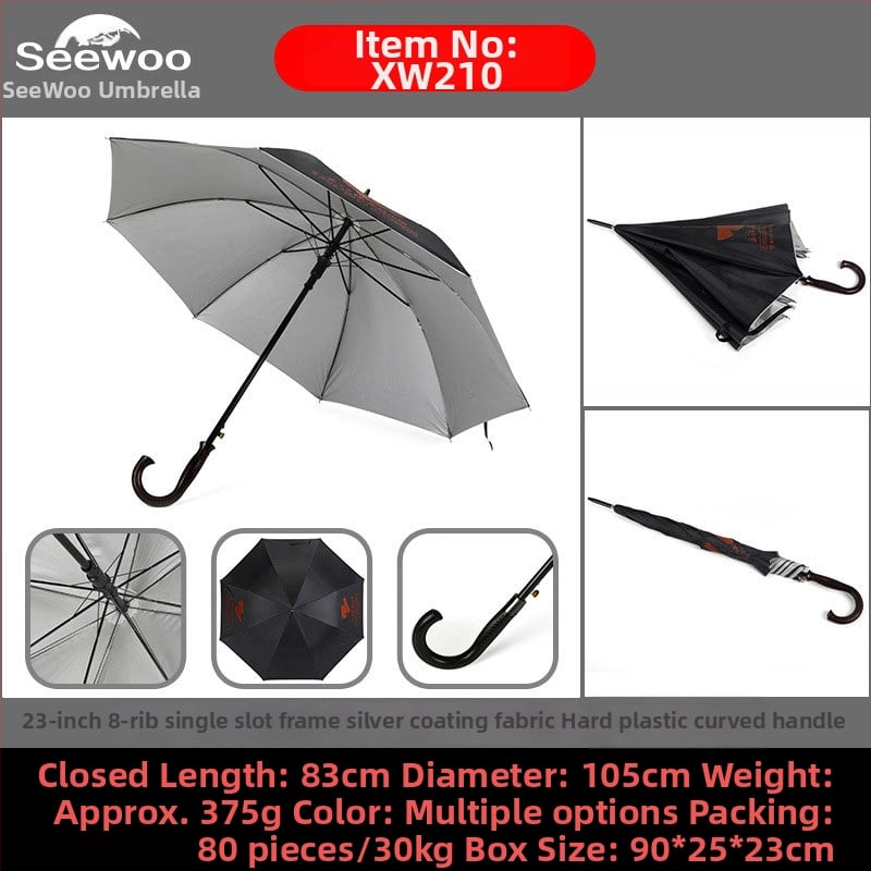 Automatski poslovni kišobran s ravnom šipkom i tiskom logotipa, okvir s 8 rebara od vlakna, čelični štap, platno 190T vinil, UPF > 50