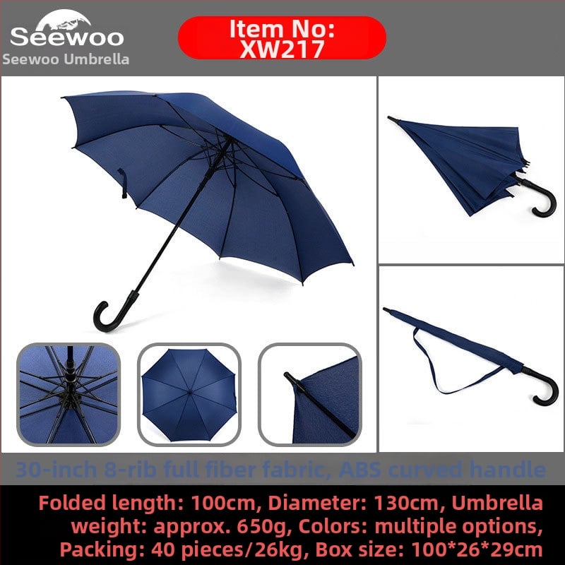 Automatski poslovni kišobran s ravnom šipkom i tiskom logotipa, okvir s 8 rebara od vlakna, čelični štap, platno 190T vinil, UPF > 50