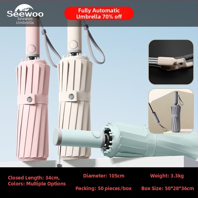 Automatski poslovni kišobran s ravnom šipkom i tiskom logotipa, okvir s 8 rebara od vlakna, čelični štap, platno 190T vinil, UPF > 50