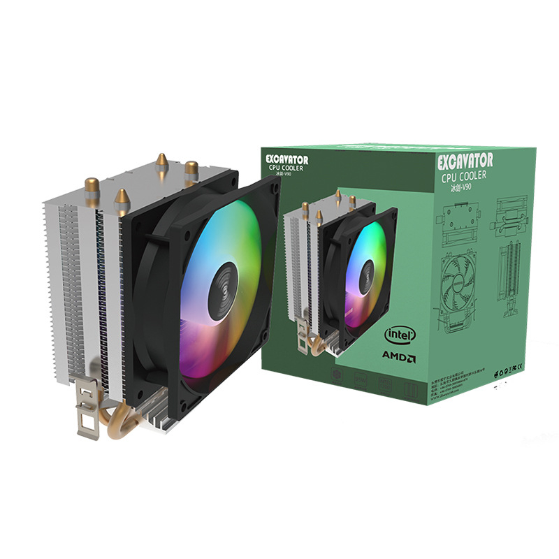 Cooler CPU Ice Sword V90, radiator din cupru cu 2 țevi de transfer termic, ventilator cu rulment de ulei, 1200 RPM, 30 dB