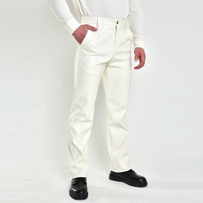 Muške hlače od PU kože, poslovno casual stil, visok pojas, ravni kroj, vodootporne, otporne na vjetar