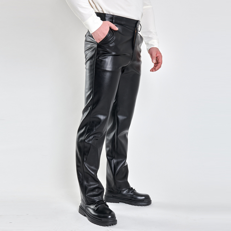 Muške hlače od PU kože, poslovno casual stil, visok pojas, ravni kroj, vodootporne, otporne na vjetar