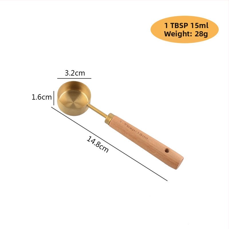 Nerezové kovové meracie poháre a lyžice s rukoväťou z akácie, osemdielny set, európsky štýl na pečenie
