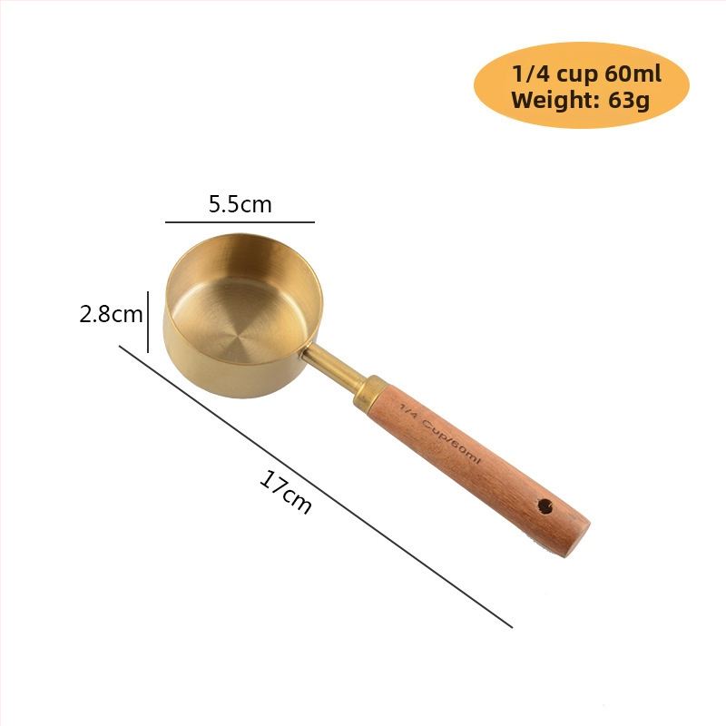 Nerezové kovové meracie poháre a lyžice s rukoväťou z akácie, osemdielny set, európsky štýl na pečenie
