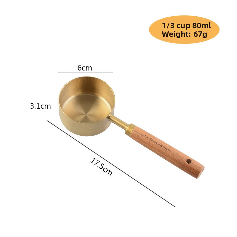 Nerezové kovové meracie poháre a lyžice s rukoväťou z akácie, osemdielny set, európsky štýl na pečenie