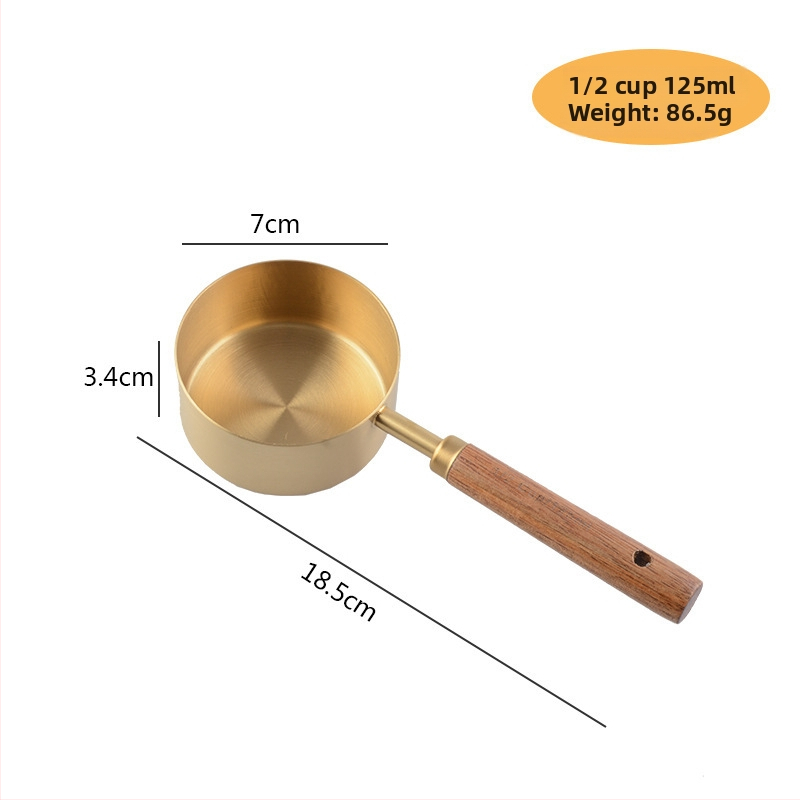 Nerezové kovové meracie poháre a lyžice s rukoväťou z akácie, osemdielny set, európsky štýl na pečenie