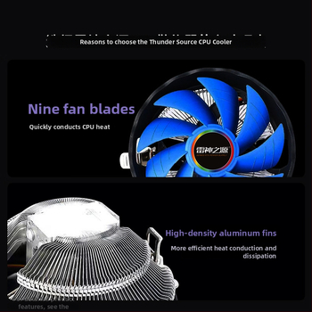 Cooler CPU cu montaj prin apăsare pentru socket-uri Intel/AMD 1200/1366/1155/1156/AMD2/AMD3; radiator din cupru-aluminiu; rulment hidraulic; 2000 RPM; zgomot 20 dB