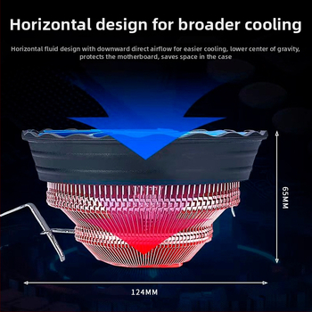 Cooler CPU cu montaj prin apăsare pentru socket-uri Intel/AMD 1200/1366/1155/1156/AMD2/AMD3; radiator din cupru-aluminiu; rulment hidraulic; 2000 RPM; zgomot 20 dB