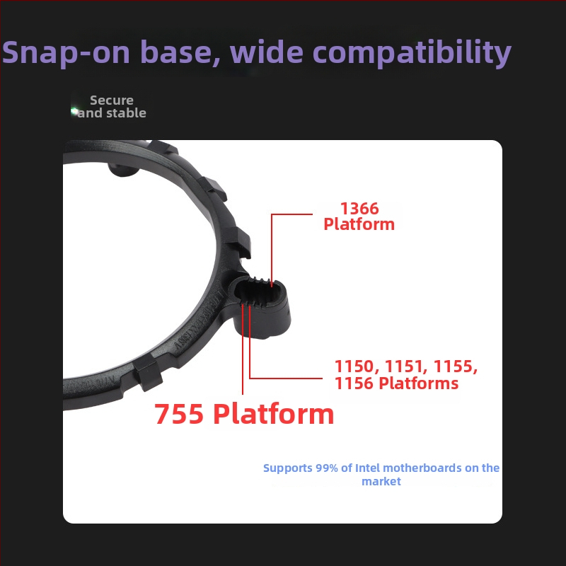 Cooler CPU cu montaj prin apăsare pentru socket-uri Intel/AMD 1200/1366/1155/1156/AMD2/AMD3; radiator din cupru-aluminiu; rulment hidraulic; 2000 RPM; zgomot 20 dB