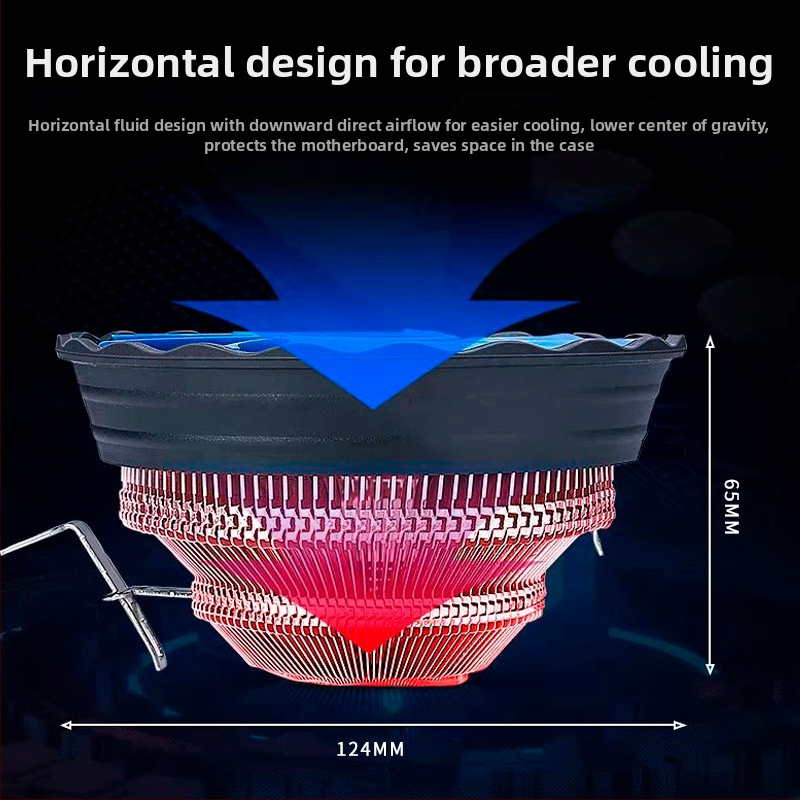 Cooler CPU cu montaj prin apăsare pentru socket-uri Intel/AMD 1200/1366/1155/1156/AMD2/AMD3; radiator din cupru-aluminiu; rulment hidraulic; 2000 RPM; zgomot 20 dB