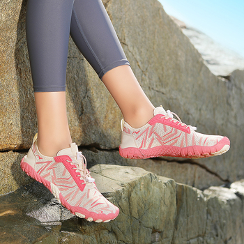 Pantofi pentru trasee pe râu – talpă din cauciuc natural, exterior din plasă, uscare rapidă, bandă elastică