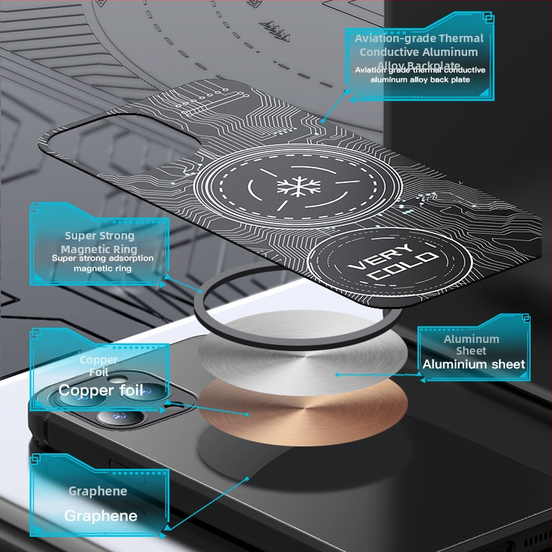 Mobiltelefonhűtő radiátor félvezető hűtéssel és grafén-alapú mágneses hűtéssel, Apple iPhone-hoz, modell WN-16, vezeték nélküli kapcsolat, anyag: fém TPU