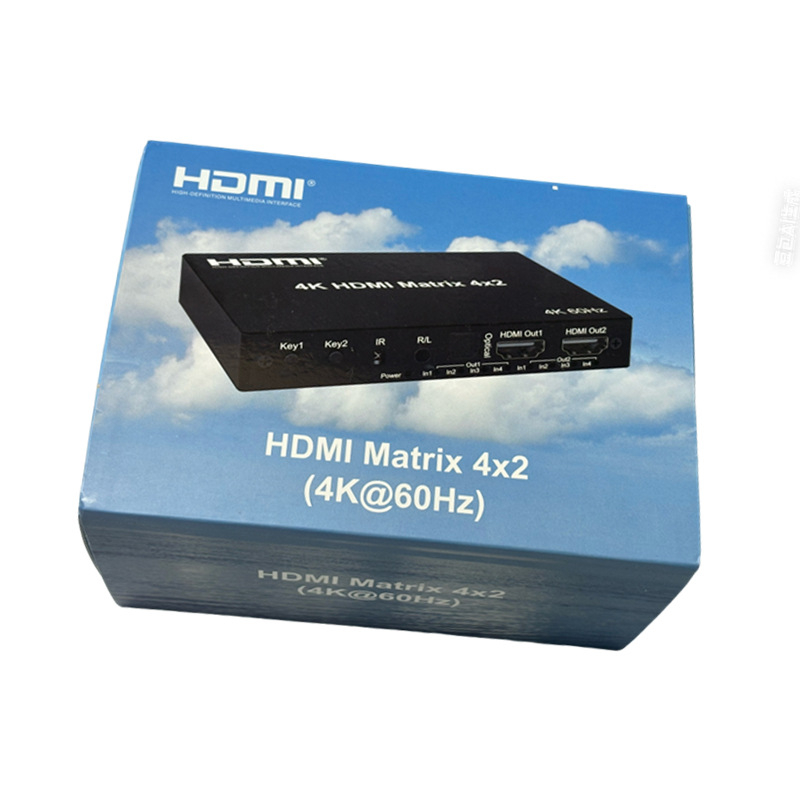 Matrice video HDMI 2.0 4x2, 4 intrări/2 ieșiri, 4K60Hz, separare audio prin fibră optic și 3,5 mm