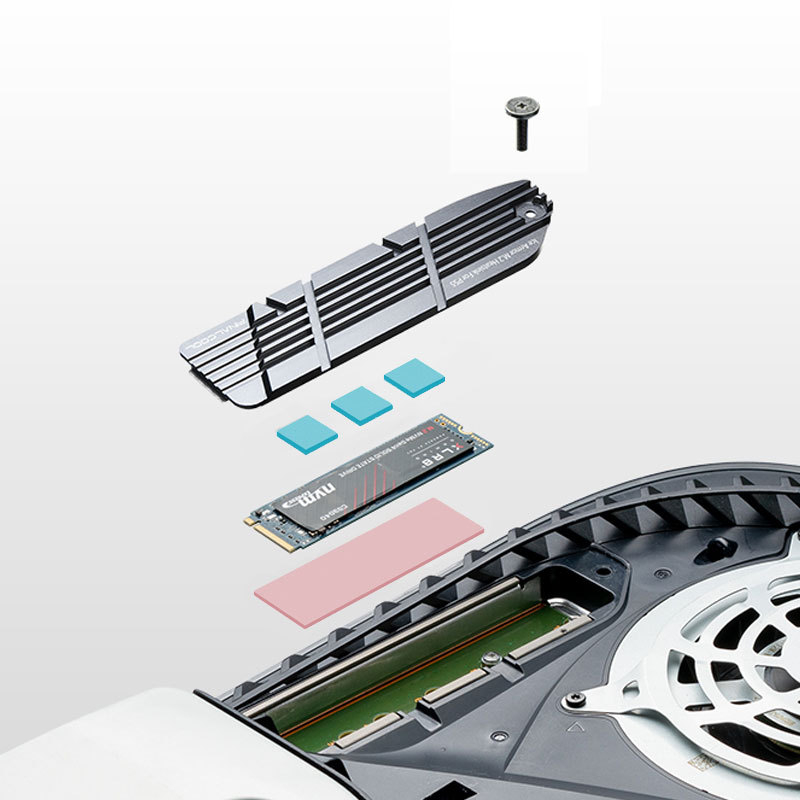 PS5 M.2 NVMe SSD chladič, hliník, 1 tepelná rúrka, integrované chladenie