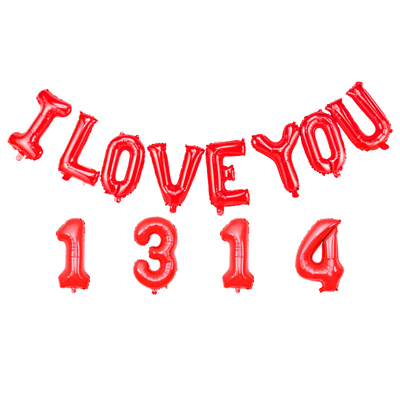 Lucky balloon set aluminijskih folijskih balona s brojkama ILOVEYOU1314, bez otisnutog logotipa, za vjenčanu dekoraciju