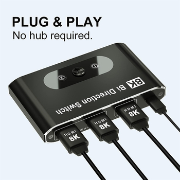 HDMI dvostrani prekidač, 2-portni, 8K@60Hz/4K@120Hz, univerzalna kompatibilnost, za PS5, PC i TV