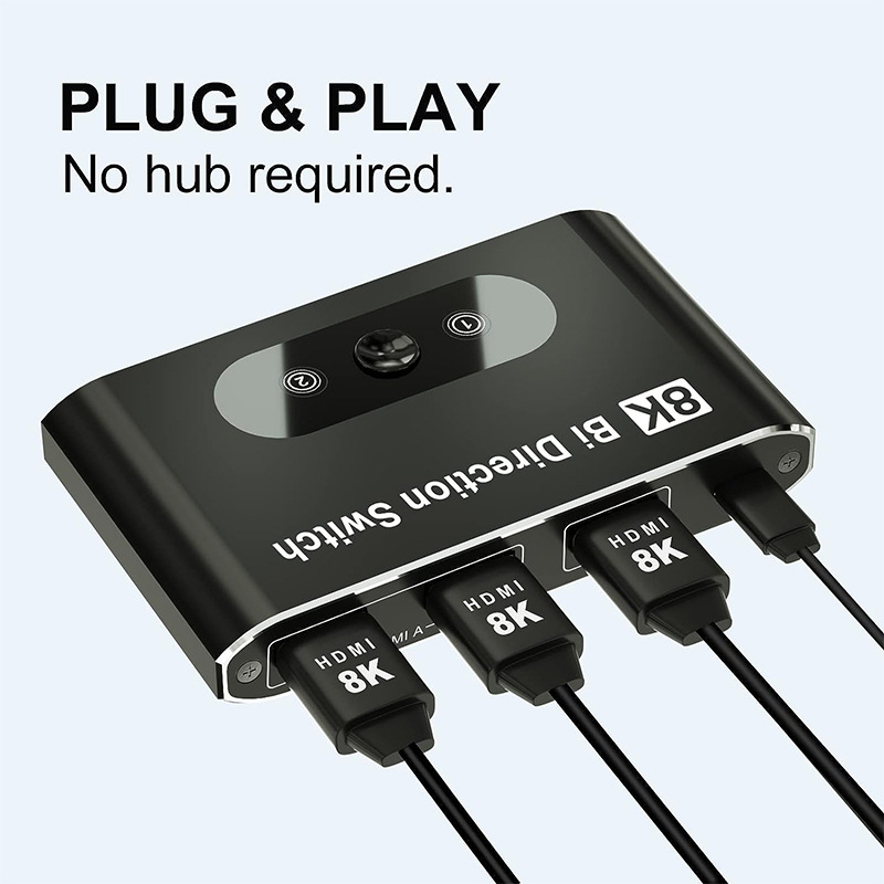 HDMI dvostrani prekidač, 2-portni, 8K@60Hz/4K@120Hz, univerzalna kompatibilnost, za PS5, PC i TV