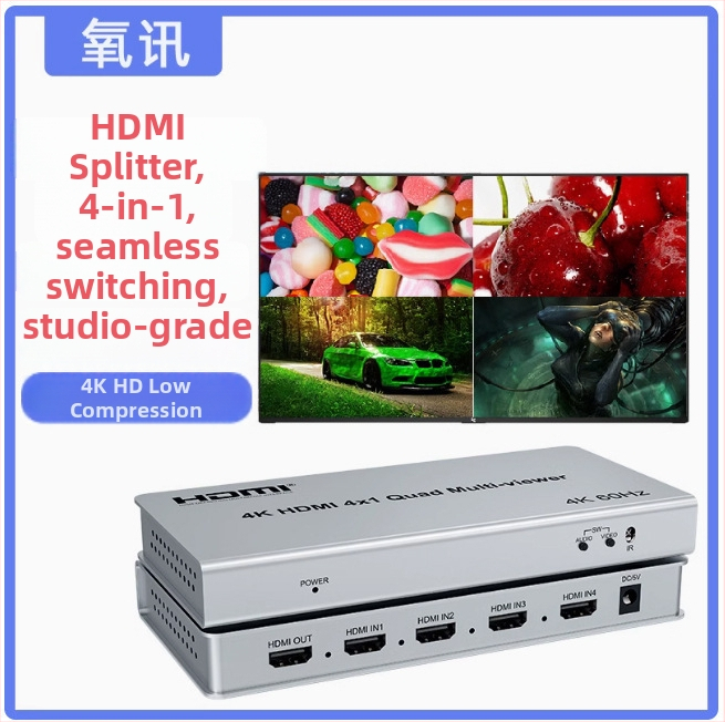 4-port HDMI prekidač/razdjelič, 4 ulaza-1 izlaz, 4K 3840×2160/1920×1080, kabel duljine 1 m, upravljanje napajanjem, daljinski upravljač
