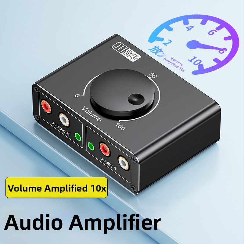 Audio prepínač–zosilňovač 1 na 2 so zdrojom napájania, 3,5 mm nastaviteľný zvuk a RCA pripojenie