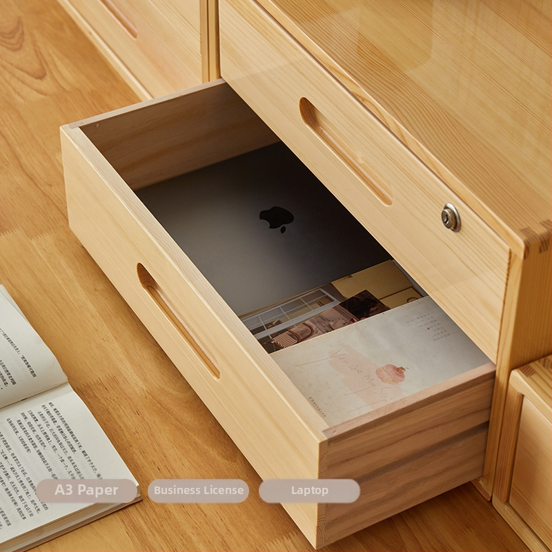 Cutie de depozitare din lemn masiv cu lacăt, cu sertar – dulap de birou cu organizare pentru notebook, posibilitate imprimare logo