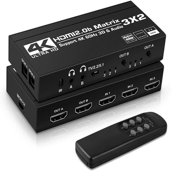 HDMI 2.0 switch matrice 3x2 cu sunet dual, 4K/60Hz, HDCP2.2