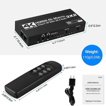 HDMI 2.0 switch matrice 3x2 cu sunet dual, 4K/60Hz, HDCP2.2