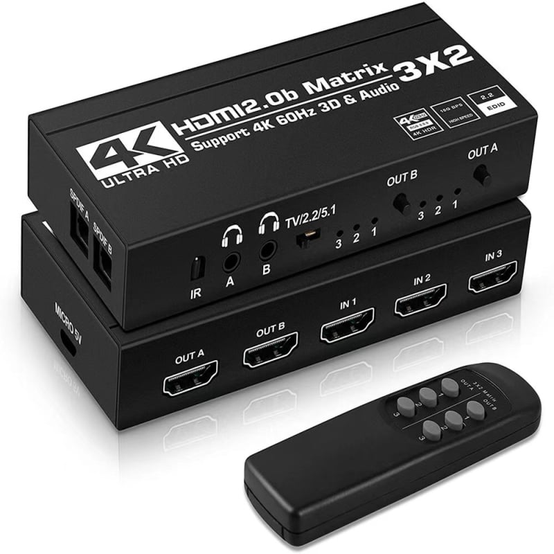 HDMI 2.0 switch matrice 3x2 cu sunet dual, 4K/60Hz, HDCP2.2