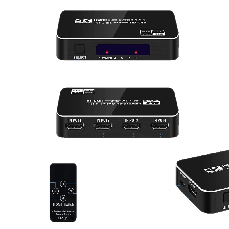 Switch HDMI 2.0 4 intrări 1 ieșire, 4K60Hz, HDCP 2.3, Gestionare alimentare