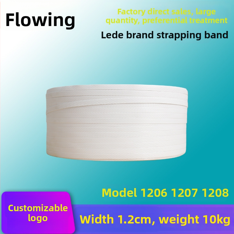 Bandă de ambalat PP, marca Lede; rezistență la tracțiune 120 kg; greutate 10 kg; rolă manuală