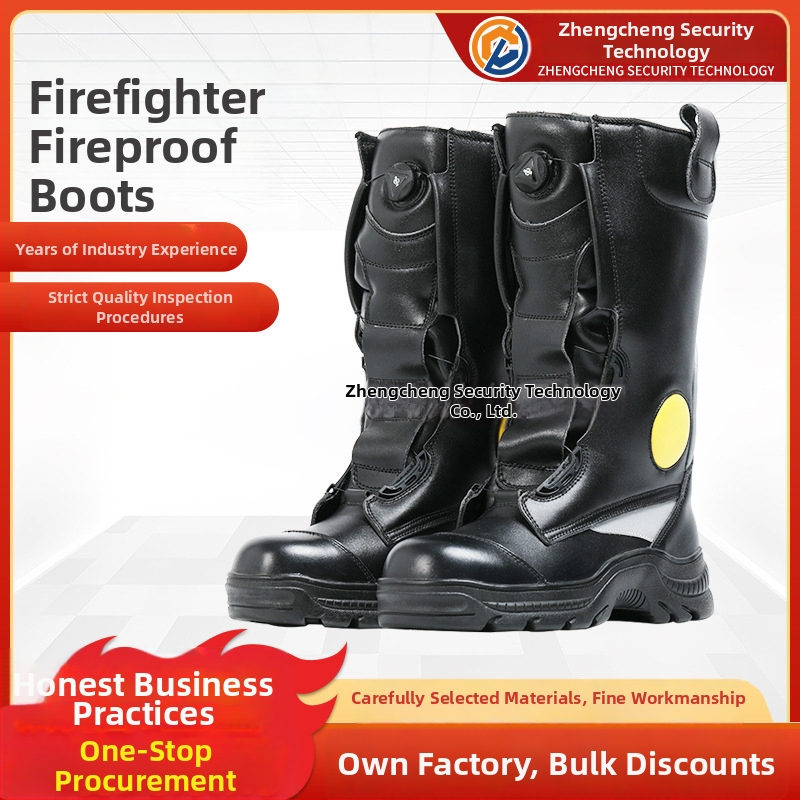 Vatrogasne kožne čizme, otporne na plamen, zaštita od udaraca i probijanja, gumena potplat, teleća koža