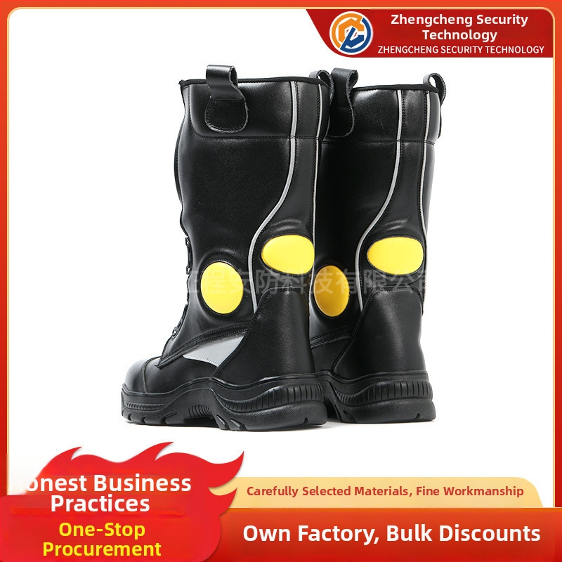 Vatrogasne kožne čizme, otporne na plamen, zaštita od udaraca i probijanja, gumena potplat, teleća koža