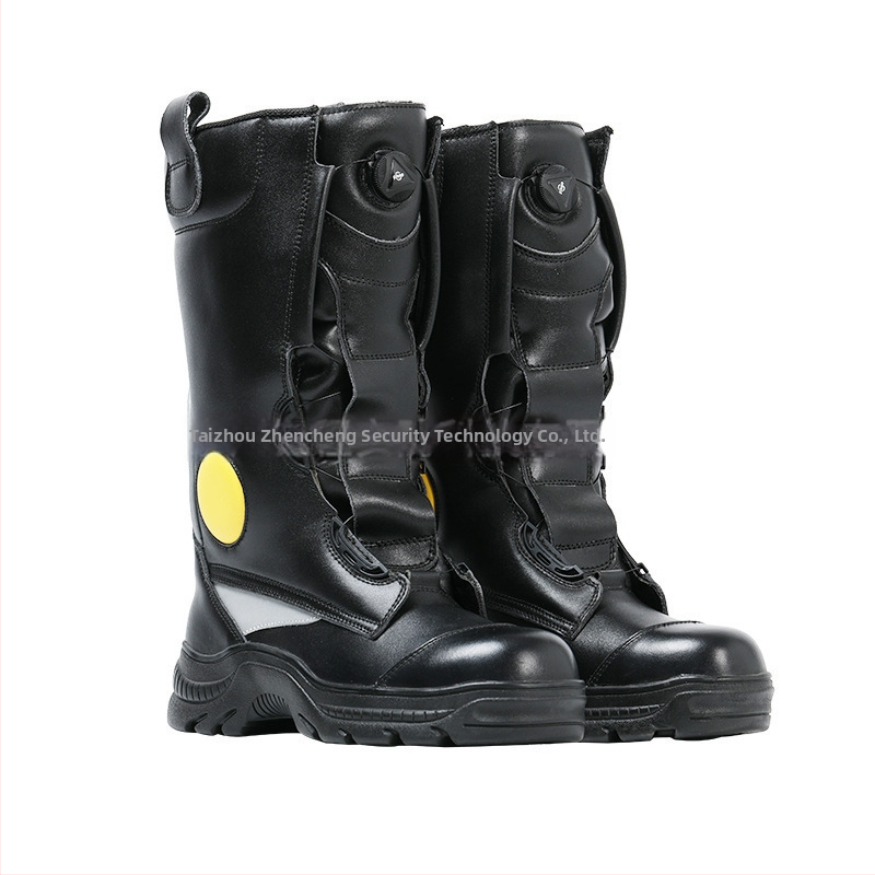 Vatrogasne kožne čizme, otporne na plamen, zaštita od udaraca i probijanja, gumena potplat, teleća koža