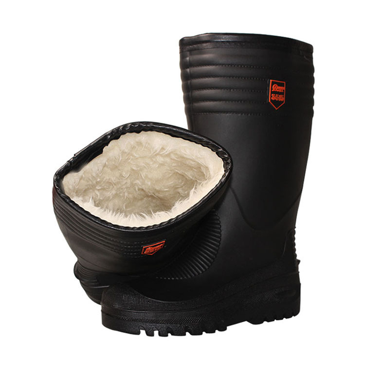 Cizme de ploaie pentru bărbați de iarnă, până la jumătatea gambelor, căptușite cu lână artificială, impermeabile și antiderapante, din plastic