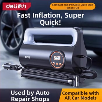 Deli преносима електрическа помпа за гуми за автомобил, 12V, 100W, дигитален дисплей, 30 L/min, бързо надуване