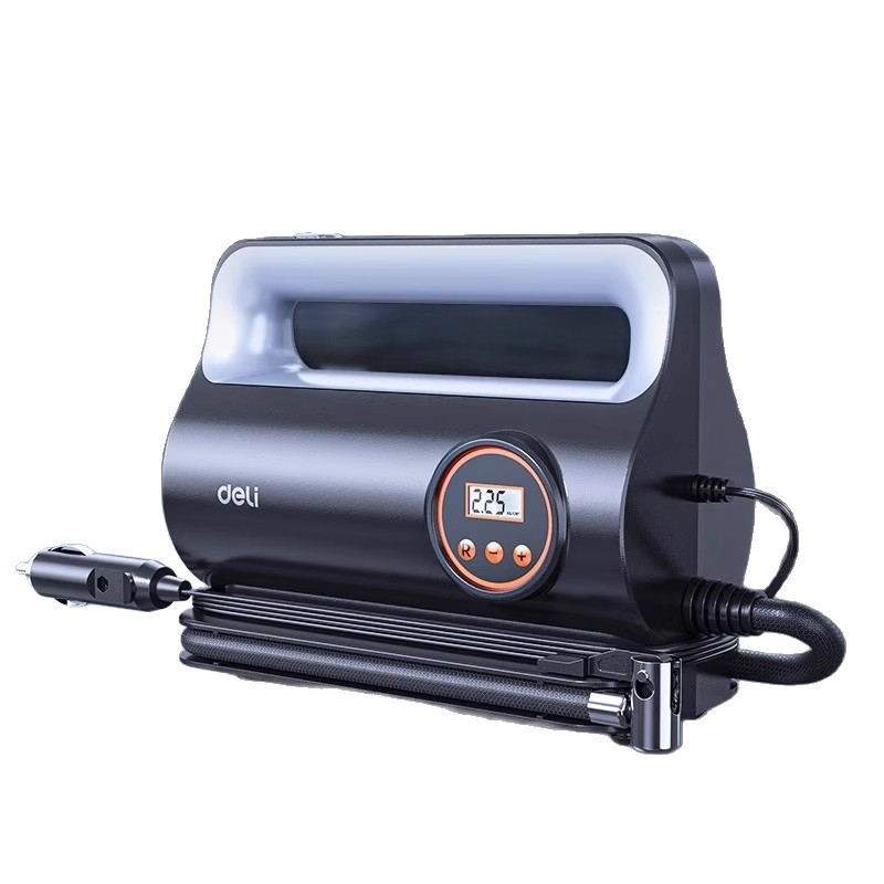 Deli преносима електрическа помпа за гуми за автомобил, 12V, 100W, дигитален дисплей, 30 L/min, бързо надуване