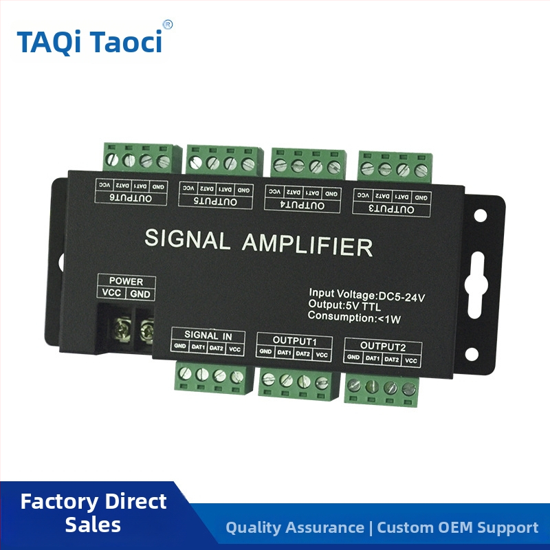 LED Simfonijski pojačivač AP-A10, 5–24V, 6-kanalni, DC utičnica/terminal blok, domet upravljanja 20 m