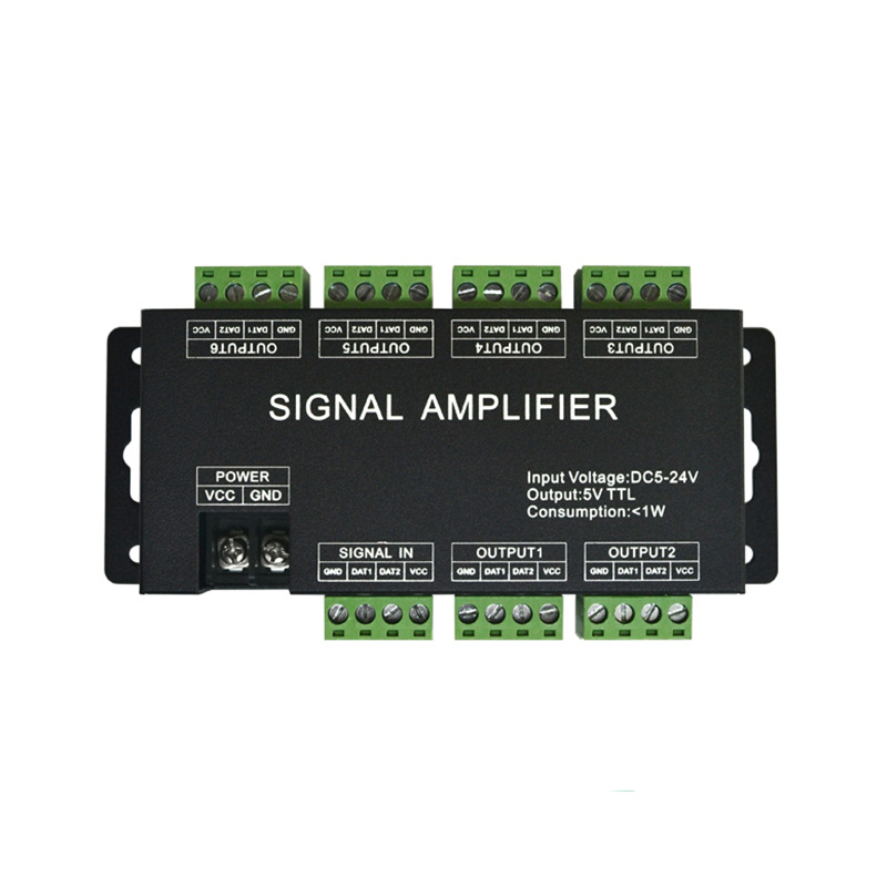 LED Simfonijski pojačivač AP-A10, 5–24V, 6-kanalni, DC utičnica/terminal blok, domet upravljanja 20 m