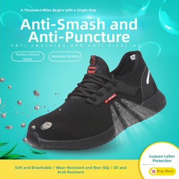 Pantofi de protecție cu talpă antiderapantă, anti-perforație, anti-strivire, plasă respirabilă și vârf din oțel