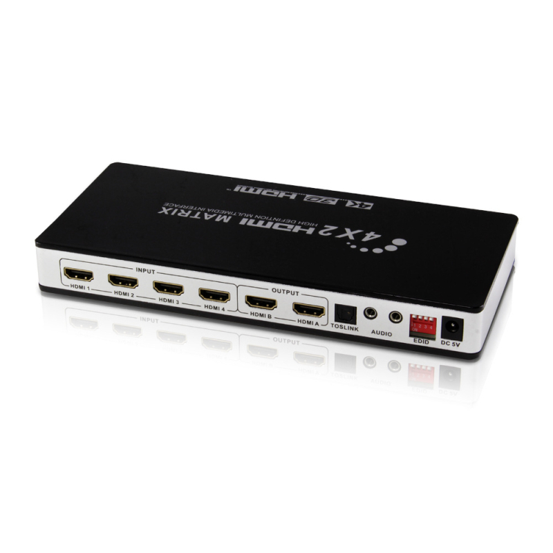 HDMI matrikski prekidač 4x2 s EDID prekidačem i podjelom zvuka, 4K rezolucija