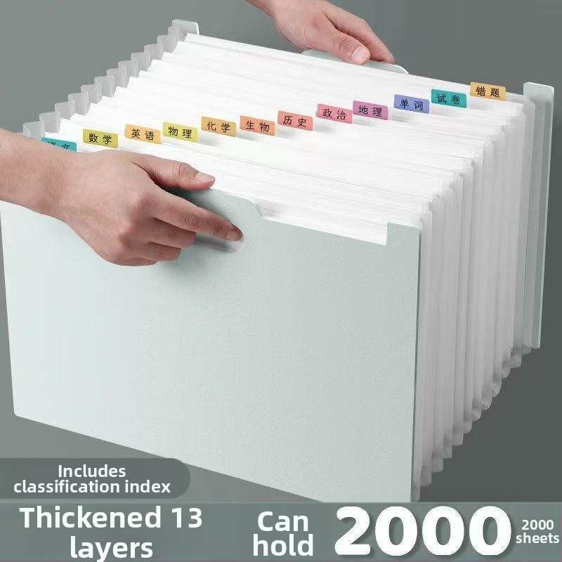 Vertikálny akordeónový dokumentový obal, 13 priehrad, plast, hrúbka 0,8 mm, tlač loga k dispozícii