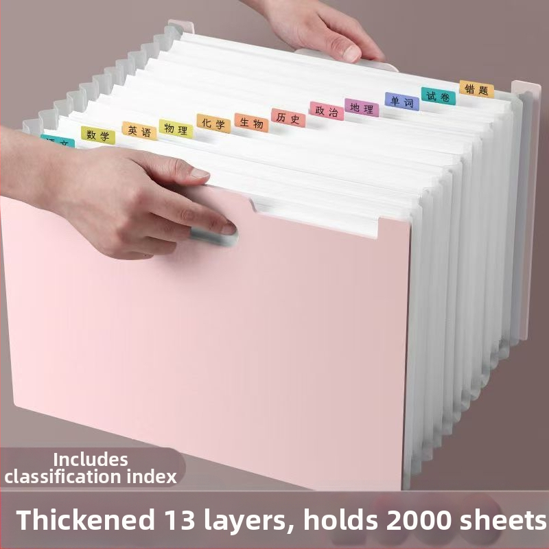 Vertikálny akordeónový dokumentový obal, 13 priehrad, plast, hrúbka 0,8 mm, tlač loga k dispozícii