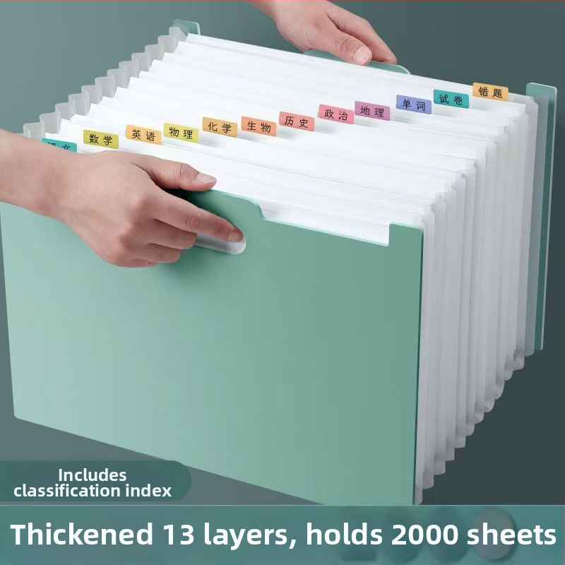 Vertikálny akordeónový dokumentový obal, 13 priehrad, plast, hrúbka 0,8 mm, tlač loga k dispozícii