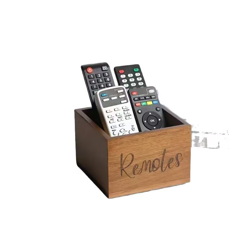 Drvena kutija za daljinske upravljače za dnevni boravak – Višenamjenska, masivno drvo, stolni organizator, kapacitet 1 L