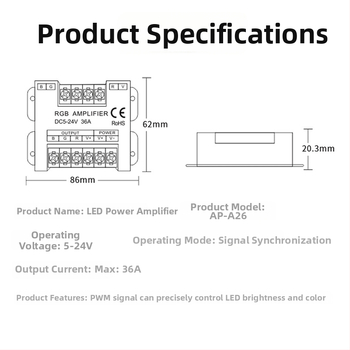 RGB pojačivač u metalnom kućištu, 5–24V, zaključavajući vijčani terminal, IP20, LED kontroler
