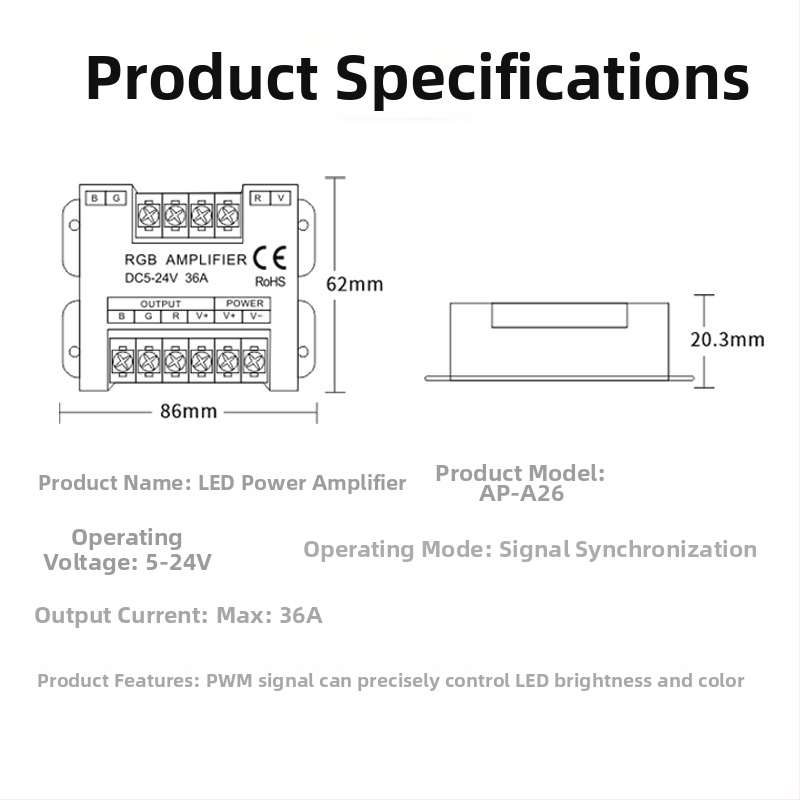 RGB pojačivač u metalnom kućištu, 5–24V, zaključavajući vijčani terminal, IP20, LED kontroler