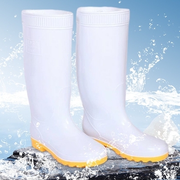 Shuangcheng magascsövű PVC esőcsizma munkahelyre, csúszásmentes, PU bélés, gumitalp, sarok 8 cm felett