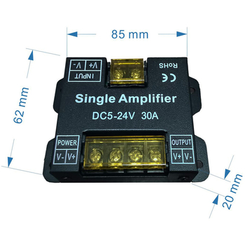 LED pojačivački modul za monocromatsku LED traku, model Hgx_0508a, 12–24V, PWM signal, 0–100% regulacija svjetline, upravljanje okretanjem