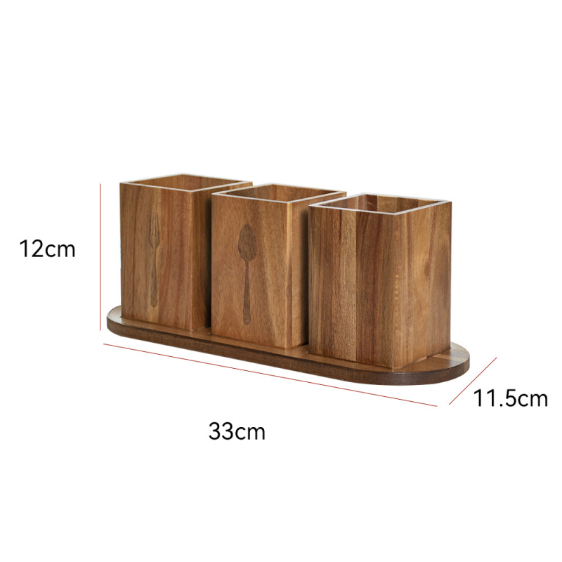 Drveni stolni organizator pribora – prostor za štapiće, žlice, nože i vilice, 1L kapacitet, model L5-14, mogućnost logotipa