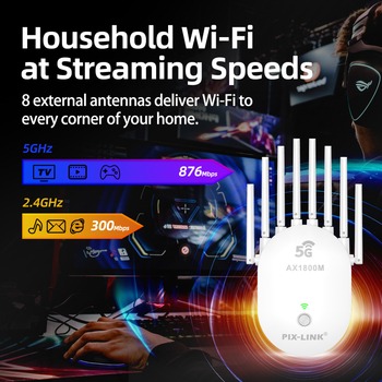 PIX-LINK LV-AX19 Ασύρματος Επεκτατής Εμβέλειας, 802.11ac, 30 μέτρα εμβέλεια, ταχύτητα πάνω από 1 Gbps, συμβατός με οικιακό δρομολογητή